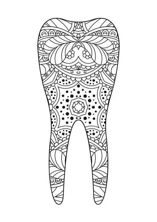 Dental-themed apple coloring page for kids